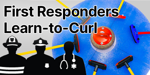 illustration of a fire firefighter, police officer and medical professional on curling sheet